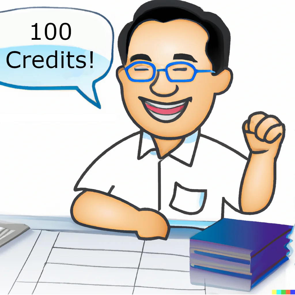 A teacher looking pleased having just bought 100 credits